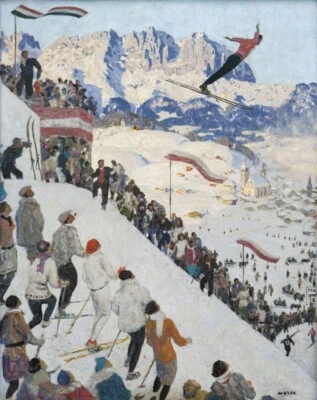 Ski Resort by Alfons Walde 1930 Austrian Winter Sports Expressionist Art Print - Image 1 of 2