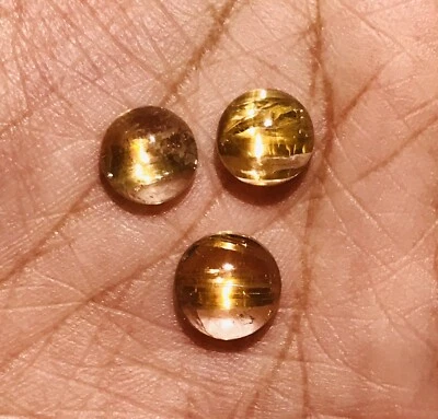 8.67cts 3 Pcs Set Sharp Line Natural Golden Rutilated Quartz Catseye Gemstone - Image 1 of 4