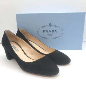 Prada Block Heel Pumps Black Suede Size 38.5 - Picture 1 of 12