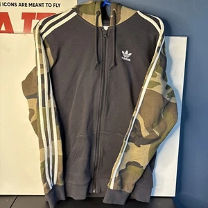 Adidas Sweatshirt Mens Small Black Camo Full Zip Hoodie - Picture 1 of 3