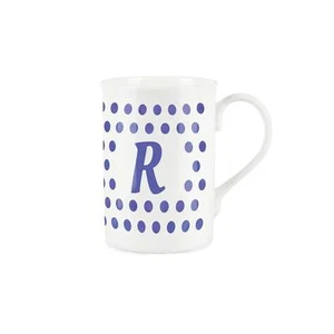 Knochen China Indigo Tupfen fleckiges Design personalisierte Buchstaben Initialen Becher - R - Bild 1 von 4