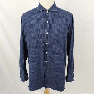 Michael Bastian Geometric Floral Print Shirt Blue Cutaway Collar Stretch XL EUC - Picture 1 of 10