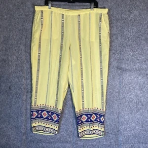 Soft Surroundings Crop Pants Women PXL Petite Yellow Laguna Tribal Boho Beach - Picture 1 of 13