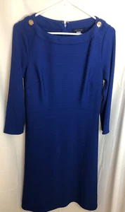 NWT Tommy Hilfiger royal Blue Dress sz 4 TH gold button detail 3/4 sl Career - Picture 1 of 4