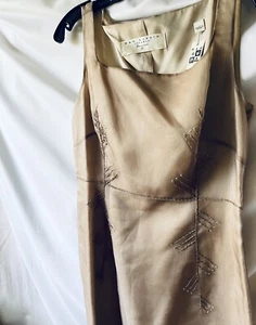 Max Studio Leon Max Tan 100% Silk Organza Bead And Embroidery Dress Size 6-New - Picture 1 of 7