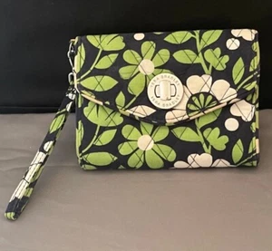 Vera Bradley Lucky You Wristlet Black Lime White Fair Condition - Picture 1 of 4