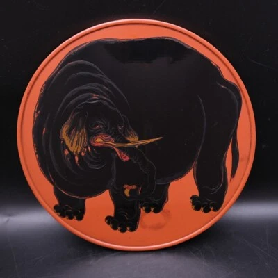Edo period Japanese Wooden Lacquer ware  Portrayal Giant Elephant Ukiyoe Plate - Image 1 of 4