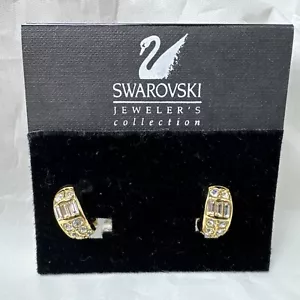 GENUINE SWAROVSKI Jewelers Collection Clear Crystal Goldtone Hoop Clip Earrings - Picture 1 of 10