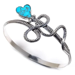 Natural turquoise heart Sterling Silver Sister Vitange Anniversary Cuff Bracelet - Picture 1 of 7