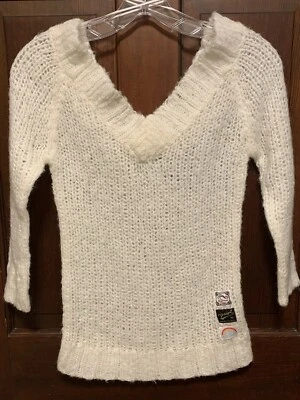 Suéter para mujer/junior blanco rizado tejido abierto fuera del hombro cuello en V talla S Foto 1 de 4