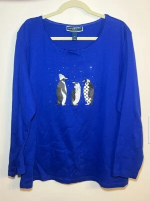 Suéter Karen Scott Mujer Manga Larga Estampado Pingüino Grande Tema Azul 1X Foto 1 de 4