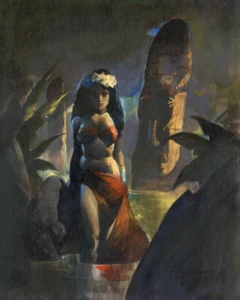 ¡LA PRINCESA TIKI! ¡Estampado de lona estirado Mike Hoffman Exotica Giclee! - Imagen 1 de 1
