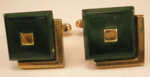 Hunter Green Lucite Vintage HICKOK USA Cuff Links - Picture 1 of 6