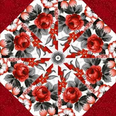 Kit de edredón precortado Kit de bloque de 12-7" Kit de caleidoscopio precortado DÍAS Y NOCHES ESCARLATA Foto 1 de 4