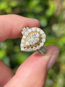 14 Kt Gold Diamant 2,00 kt Birne Tropfen Cluster Ring - Bild 1 von 6