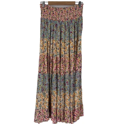 Maxi Falda Angie Para Mujer Estampado Mixto En Niveles Talla L Floral Hippie Boho Campesina Foto 1 de 4