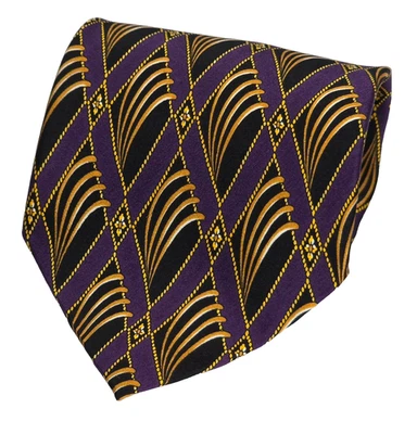 CORBATA DE DISEÑADOR PARA HOMBRE DOMANI UOMO 100 % SEDA PÚRPURA, NEGRO Y DORADO CON DETALLES USADA EN EXCELENTE ESTADO Foto 1 de 4