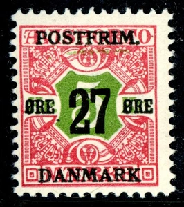 Denmark 1918 Definitive 27o/5 Krone DarkRed & Green Perf 13 Scott #143v MNH K584 - Picture 1 of 6