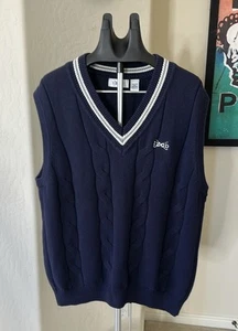 Vintage Izod Cable Knit Navy Blue Sweater Vest Size XL 100% Cotton - Picture 1 of 12