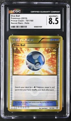 CGC 8.5 Dive Ball 2015 Primal Clash 161/160 Secret Rare Holo Pokemon Card - Image 1 of 2