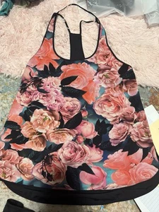 Lululemon Singlet Women's Size XL (40”) Black Secret Garden Floral Pink Tank Top - Picture 1 of 7