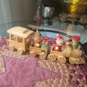 Vintage 1984 R Dakin & Co Holz Weihnachtszug Weihnachtsmann Rentier 3 Teile - Bild 1 von 10