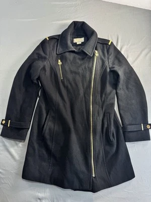 Gabardina Michael Kors negra de lana cuello cremallera para mujer talla 10 detalles dorados Foto 1 de 4