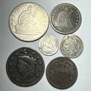 CULL MANIA: 1859-O Seated Liberty Half Dollar + 5 Cull Pals COBM-4101 - Picture 1 of 17