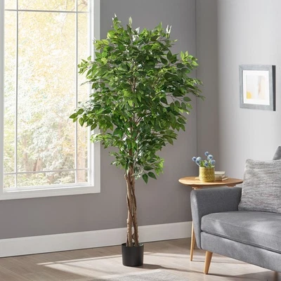 Árbol de Ficus Artificial 71" en Maceta, Higo Llorón Realista Decoración de Plantas de Interior Foto 1 de 4