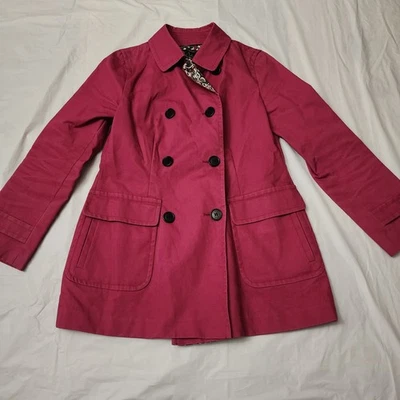 Gabardina Talbots Rosa Caliente Doble Pecho para Mujer 2 Pequeños Bolsillos Chaqueta de Lluvia Foto 1 de 4