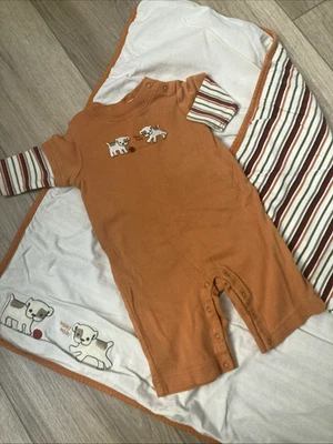 Vintage Gymboree Puppy Romper & Blanket Set 0-3 Months ~ Fall Orange - Image 1 of 4