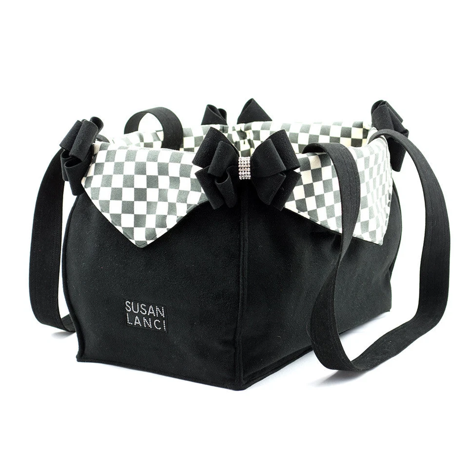Susan Lanci Designs Black Double Nouveau Bow Luxury Carrier with Windsor Check - Image 1 of 2