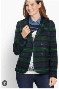 Talbots Size 4P Tartan Plaid Brushed Wool Blend Double Breasted Blazer Jacket  - Picture 1 of 6