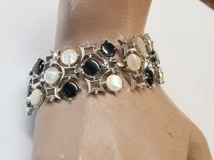 Vintage Black and White on Silver Tone Bracelet - Picture 1 of 8