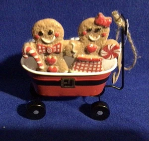 Navidad Pan de Jengibre Niño Y Niña En Carro Temático Papá Noel Adorno Nuevo - Imagen 1 de 1