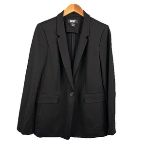 DKNY SINGLE BUTTON LONGLINE JACKET BLAZER IN BLACK WOMEN’S SIZE 14 STRETCH - Picture 1 of 13