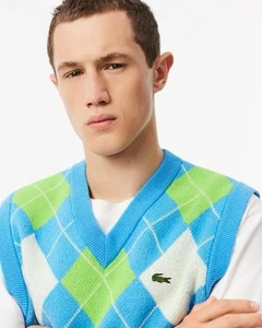 Lacoste Men Wool Blend Diamond Check Argyle Sweater Vest - Picture 1 of 8