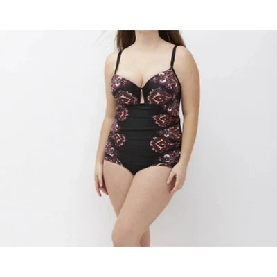 Lane Bryant Paisley One Piece Swim Suit Built In Bra Cacique Size 18 Black NEW - Image 1 of 4