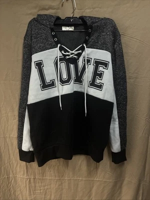 Bobbie Brooks Ladies Love Front Laced Hoodie Black And Whit Size M - Image 1 of 3