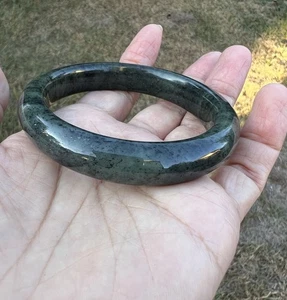 Green Black Qinghua Genuine Nephrite Jade Bangle Bracelet 55.2mm B35 b - Picture 1 of 12