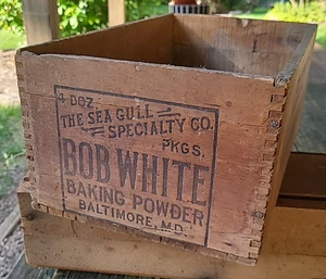 Antique Bob-White Baking Powder Wooden Crate - Sea Gull Specialty Box, Baltimore - Picture 1 of 22