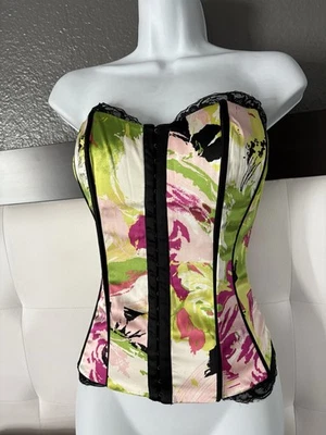 Bebe Silk Corset Top Bustier Silk Size L Multicolor Lace Up Fairy Coquette Sexy - Image 1 of 4
