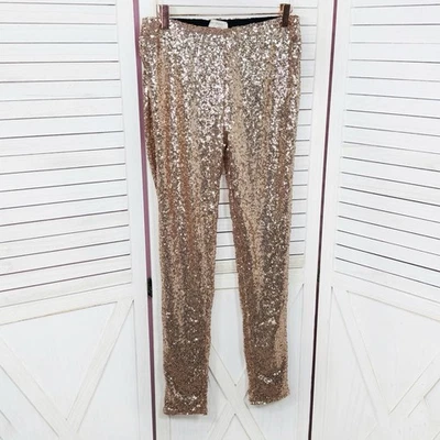 Pantalones de lentejuelas Bear Dance para mujer grandes dorados rosa legging tobillo elástico medio Foto 1 de 4