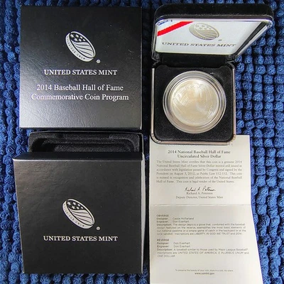 2014-P  Unc. Silver Commemorative Dollar - Baseball Hall of Fame - OGP & COA - Image 1 of 4