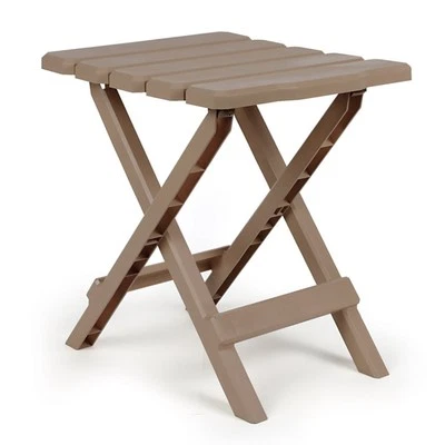 Mesa auxiliar plegable de plástico para acampar al aire libre portátil Camco Adirondack, color topo Foto 1 de 4