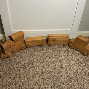 Vintage Handarbeit Holz Spielzeug Zug 4er Set groß Weihnachten - Bild 1 von 5