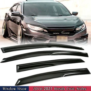 For 2016-2021 Honda Civic Sedan 4 Pcs Tape-on Window Visors Vent Sun Rain Pgtcof - Picture 1 of 16