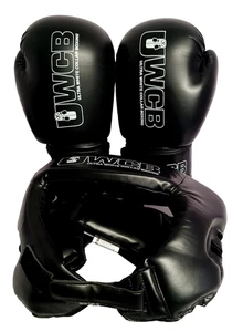 UWCB Guantes de Boxeo 16oz y Protector de Cabeza Conjunto Negro Ultra Blanco Cuello Boxeo Entrenamiento - Imagen 1 de 8
