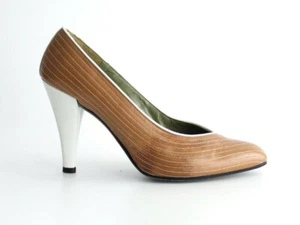 Vintage Charles Jourdan Leather Pumps High Heel Shoes Topstitch Retro Two Tone 6 - Picture 1 of 8