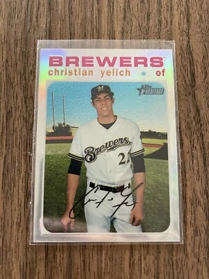 2020 Topps Heritage Chrome Refractor Christian Yelich 491/571 Brewers - Image 1 of 2